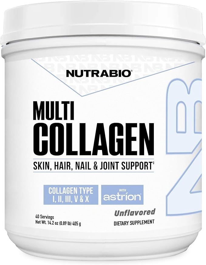 NutraBio Multi Collagen Powder - Hydrolyzed Collagen Peptides for Glowing Hair & Skin - Grass-Fed - Collagen Powder for Women and Men - 40 Servings- Unflavored