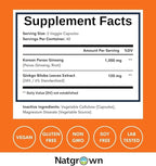 Natgrown Panax Ginseng & Ginkgo Biloba Supplement - Red Korean Ginseng & Ginko Biloba Capsules for Men & Women - Supports Memory Focus & Brain Function - Vegan Pills - 120 Count