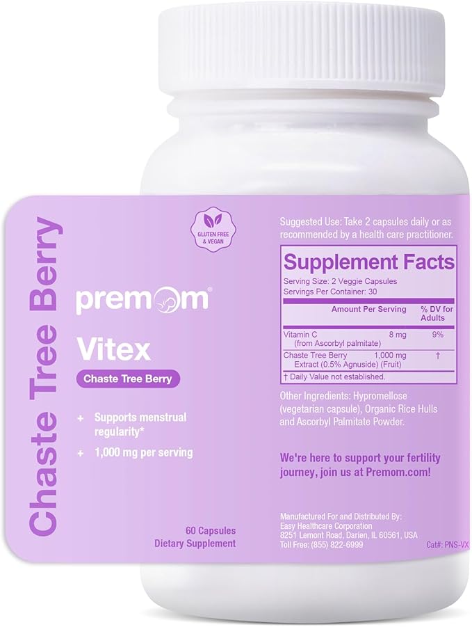 Premom Vitex Chaste Tree Berry: 1000mg Vitex Chasteberry Supplement Supports Hormone Balance & Fertility Supports Menstrual Cycle Regularity PMS Support Supplement for Women Vegan Non-GMOs
