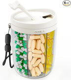 PULIV Large Supplement Organizer Bottle, Holds Plenty of 6 Various Vitamins in 1 Pill Dispenser with Anti-Mixing & Wide Openings Design, Easy to Retrieve Meds, Includes 20 Pcs Stick-on Labels White