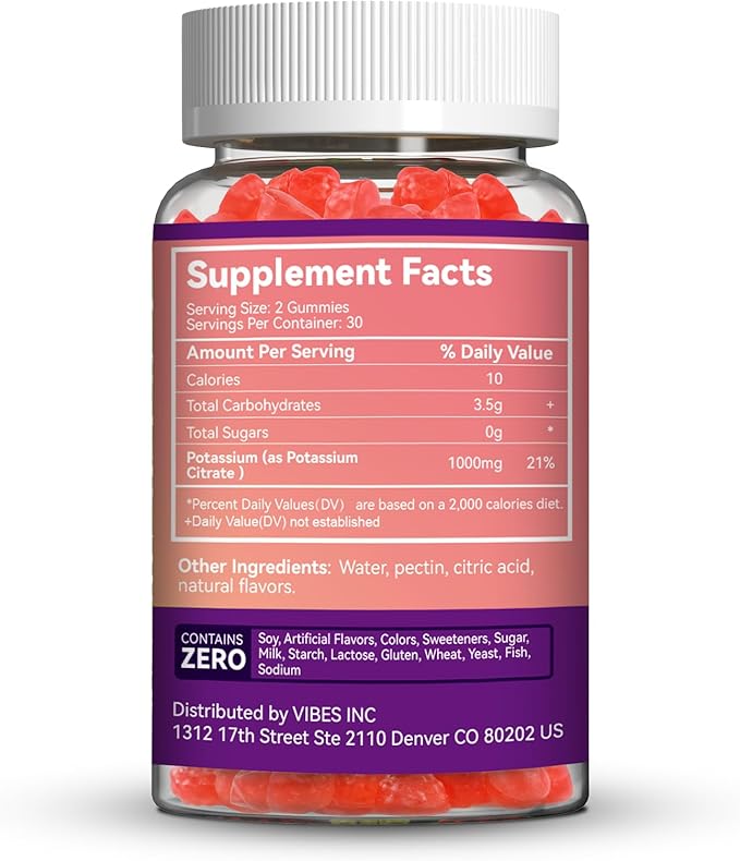 2 Pack Potassium Supplement Gummies 1000mg, Potassium Gummies for Adults, Support Leg Cramps & Muscle Health - Vegan,120 Count