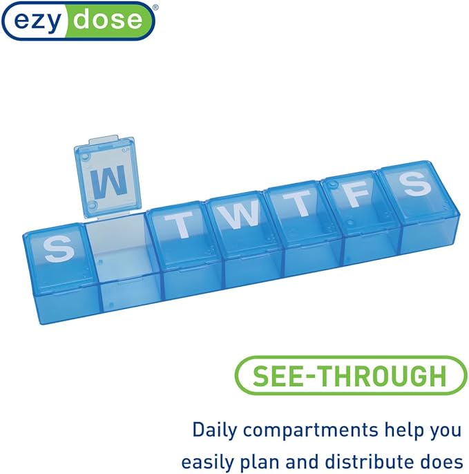 EZY DOSE Weekly (7-Day) Pill Case, Medicine Planner, Vitamin Organizer Box, Convenient and Easy to Use, X-Large Compartments, Travel Friendly, Color May Vary (Randomly Selected), BPA Free