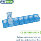 EZY DOSE Weekly (7-Day) Pill Case, Medicine Planner, Vitamin Organizer Box, Convenient and Easy to Use, X-Large Compartments, Travel Friendly, Color May Vary (Randomly Selected), BPA Free