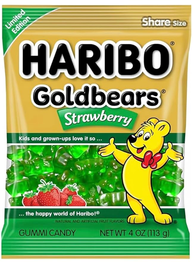 Haribo Gummi Candy | Goldbears Single Flavor Limited Edition | Strawberry, 4 oz. (Pack of 12)