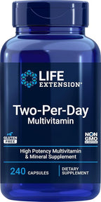 Life Extension Two-Per-Day Multivitamin, Vitamins B, C, D, zinc, Packed with Over 25 Vitamins, Minerals & extracts, Two-Month Supply, Non-GMO, Gluten-Free, 240 Capsules