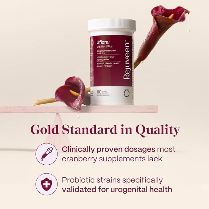 Uflora Vaginal Probiotics | Supports Vaginal Health, Moisture & Yeast | Enhances Intimate Wellness | Clinically Proven Dosages | Probiotics, Cranberry, Ashwagandha | 60 Ct (2 Pack)