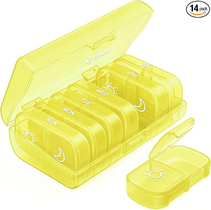 AUVON XL Weekly Pill Organizer 2 Times a Day, Pill Box 7 Day with One-Side Large Openings for Easy to Use, Black Privacy Protection AM PM Pill Case for Medication, Vitamins, Fish Oils, Supplements