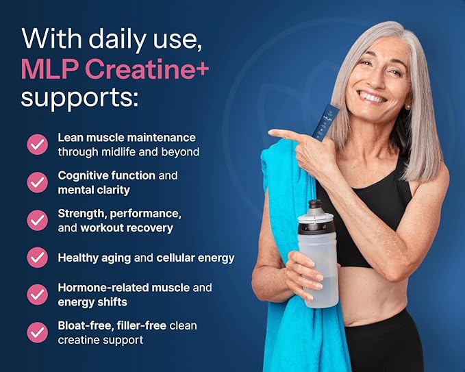 Midlife Pause MLP Creatine +, Creapure Creatine Powder, Mixed Berry 30 Servings, Stick Packs, 5g per Serving, Alpha GPC + B Vitamins Supports Strength, Lean Muscle, & Recovery for Women