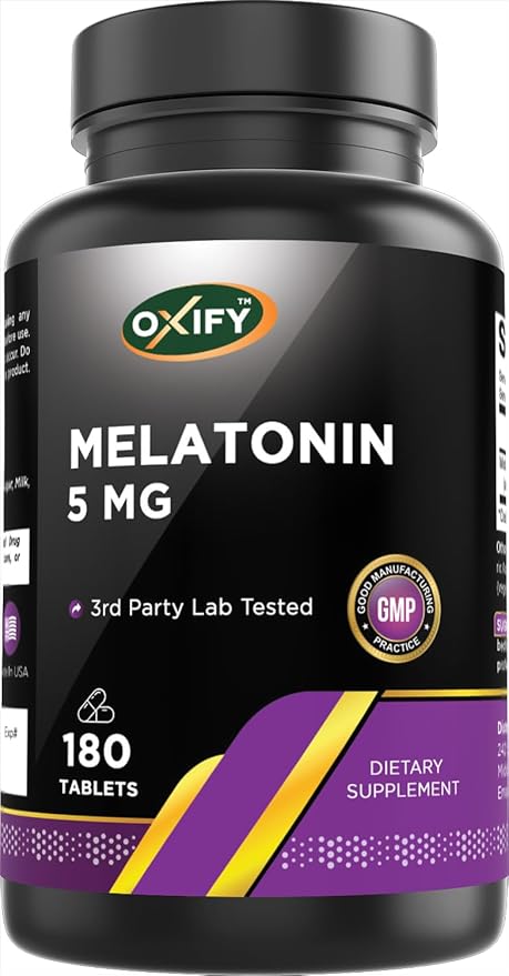 Oxify Melatonin 5 mg | 180 Tablets | Gluten-Free, Non-GMO | Supplement Made in USA