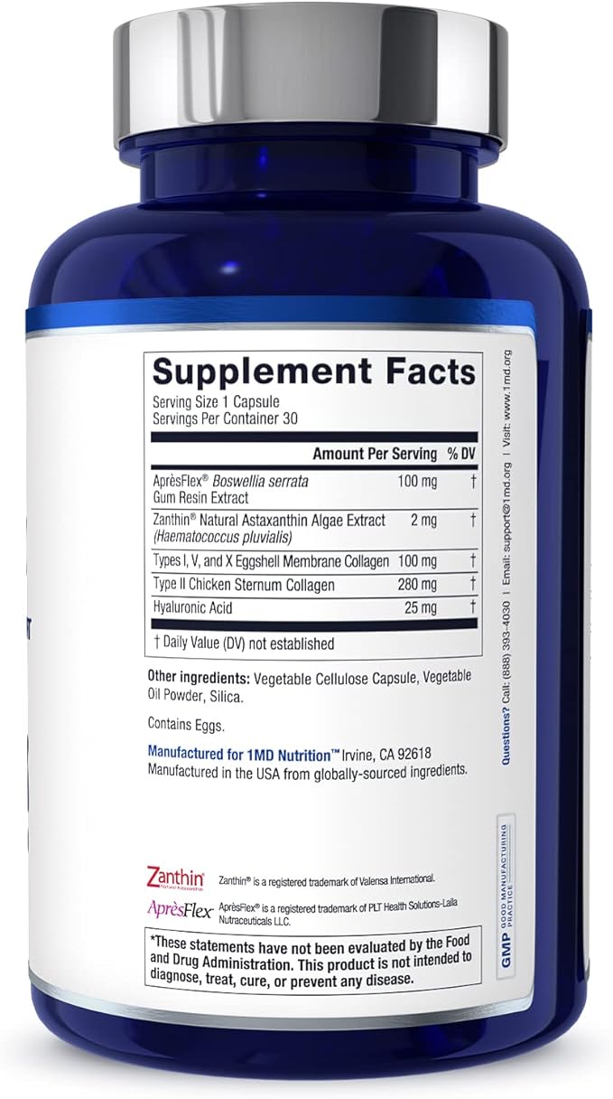 1MD Nutrition MoveMD - Joint Health Supplement - Doctor Formulated | with Collagen, Astaxanthin, and More | 30 Capsules (2-Pack)