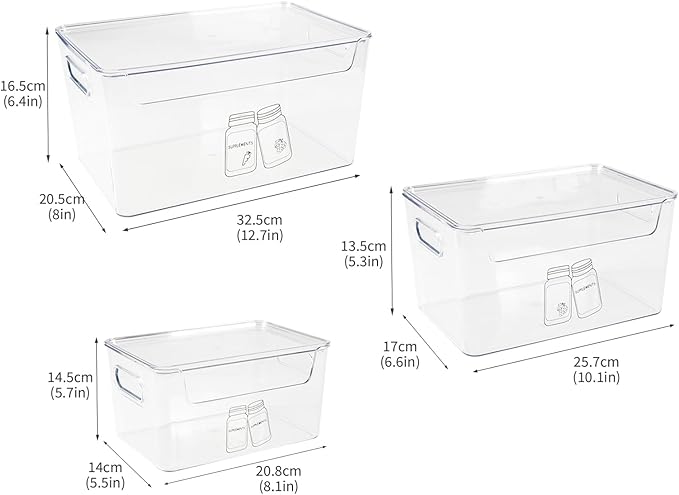 3 Pieces Supplement Bottle Organizer, Clear Plastic Vitamin Organizer with Lid and Handle, Stackable Pill Bottle Organizer, First Aid Box Empty for Vitamin, Medicine, Fish Oil & Supplements