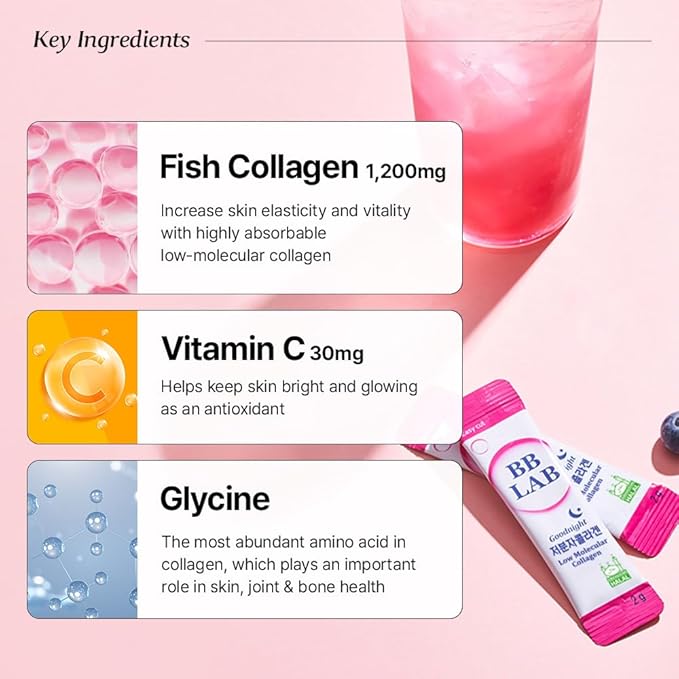 BB LAB Gift Set, Low Molecular Korean Collagen Powder Stick Supplement, Korean Marine Collagen, Fish Collagen Peptides, Vitamin C, Glycine, Fast Absorption