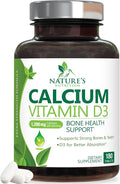 Calcium Supplement with Vitamin D3-1200 mg Calcium per Serving with D3 for Best Absorption - Supports Immune Health, Bones & Teeth - Nature's Calcium is Bottled in USA for Women & Men - 180 Tablets