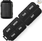 7 Day Compact Pill Organizer, Foldable Portable Travel Pill Box with Double Protection, Daily Small Pill Case Dispenser for Medication, Vitamins, Supplements (Black)