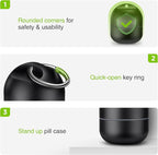Zannaki Small Portable Single Pill Box Keychain - Metal Daily Travel Pill Organizer Case, Waterproof Pill Holder Bottle, Cute Medicine Vitamin Supplement Container Carrier for Pocket or Purse, Black