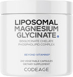 Codeage Liposomal Magnesium Glycinate Supplement, 2-Month Supply, Bisglycinate Magnesium Chelate, Chelated Magnesium Mineral Pills, BioPerine Black Pepper Vitamins Capsules, Non-GMO Vegan, 240 ct