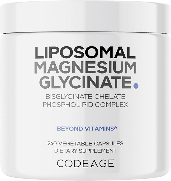Codeage Liposomal Magnesium Glycinate Supplement, 2-Month Supply, Bisglycinate Magnesium Chelate, Chelated Magnesium Mineral Pills, BioPerine Black Pepper Vitamins Capsules, Non-GMO Vegan, 240 ct