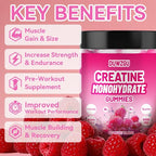 Creatine Monohydrate Gummies 5000mg –Muscle Strength,Energy,Focus, Recovery Support 128 Gummies Pre & Post Workout Supplement Bottle Delicious Creatine Supplement for Men and Women - Raspberry Flavor
