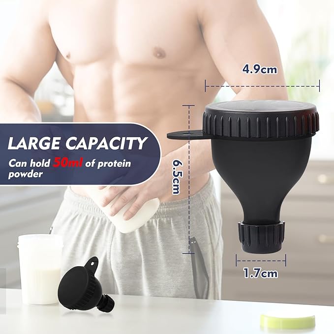 2 Pcs Protein Powder Container, Portable Protein Powder Travel Container, Protein Powder Funnel, Water Bottle Funnels for Powder Mixes, Pre Workout/Gym Supplement Funnel Keychain (50ml)
