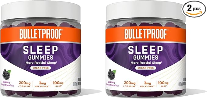 Bulletproof Sugar-Free BlackBerry Flavor Sleep Gummies, 60 Count, Keto Supplement for Sleep Support (Pack of 2)