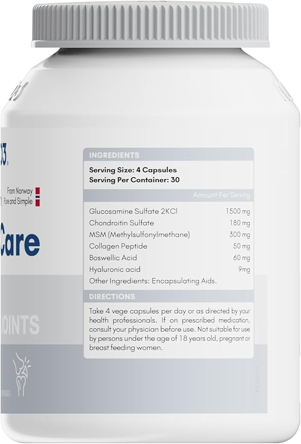 NYO3 Glucosamine 1500mg with Chondroitin MSM 120 Capsules Collagen Peptide | Joint Support Supplement, 30 Day Supply Joint Health (Products Nearing Expiration)