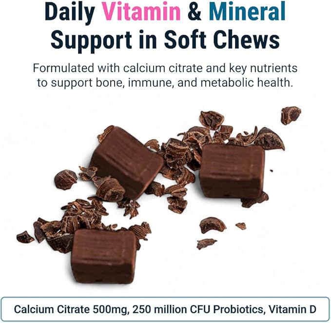 BariatricPal Sugar-Free Calcium Citrate Soft Chews | 500mg with Vitamin D & Probiotics | Belgian Chocolate Caramel | 90 Count (1 Month Supply)