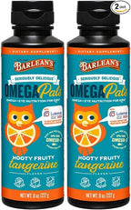 Barlean's Omega 3 Fish Oil Liquid Supplement for Kids, 500 mg of EPA and DHA Fatty Acid for Brain & Eye Health, Hooty Fruity Tangerine, 8 oz, 2 Pack