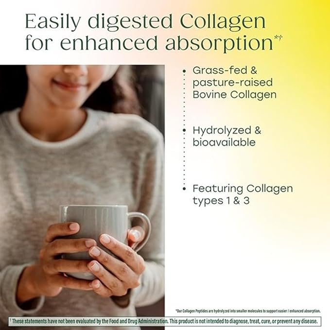 MegaFood Collagen Peptides for Women & Men - Unflavored Collagen Powder with Hyaluronic Acid & Vitamin C - Supports Skin Hair Nails & Joint Health - 20g Grass Fed Bovine Collagen - 20oz, 28 Servings