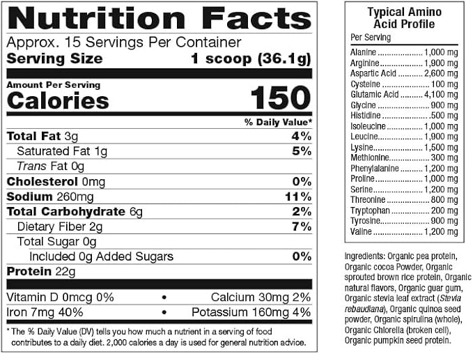 Natural Factors Whole Earth & Sea® Raw Organic 100% Plant-Based Protein, 541g, Chocolate