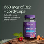 New Chapter® Organic Vitamin B12+ Gummies – 47% Less Sugar§, USDA Organic Vegan B12, Two Daily Gummies for Cellular Energy Support with Cordyceps, Non-GMO, Gluten Free, Raspberry Flavored, 60ct