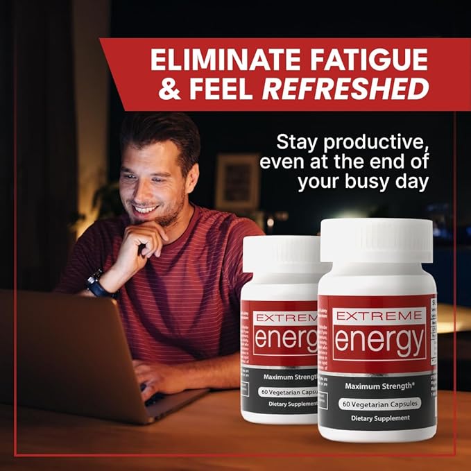Herbal Nitro Extreme Energy Pills - 6 to 10 Hour Boost, No Crash or Jitters Maximum Strength Natural Energy Supplement for Women & Men - Fatigue, Focus & Motivation (60 Count)