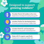 FIRST DAY Toddler Multivitamin Gummies (Ages 2-3)| Kids Multivitamin Gummies with Vitamins A C D3, B2, B12, Choline, Folate and 21 Organic Superfoods| (30 Day Supply)