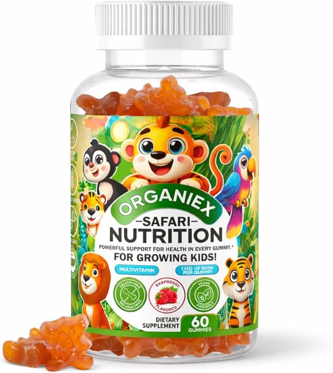 Kids Multivitamin Gummies with Iron & Zinc (Ages 2+) | Daily Kids Vitamins with Vitamin C, D3, B12 & Folate | Vegan, Non-GMO, Gluten-Free, Pectin-Based | Raspberry Flavor | 60 Count