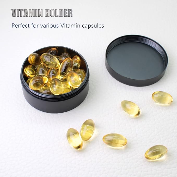 Portable Daily Pill Case, Heavy Duty Aluminium Alloy Round Pill Box, Waterproof Travel Pill Organizer, Pocket Purse Medicine Vitamin Holder EDC Container for Outdoor Camping Working