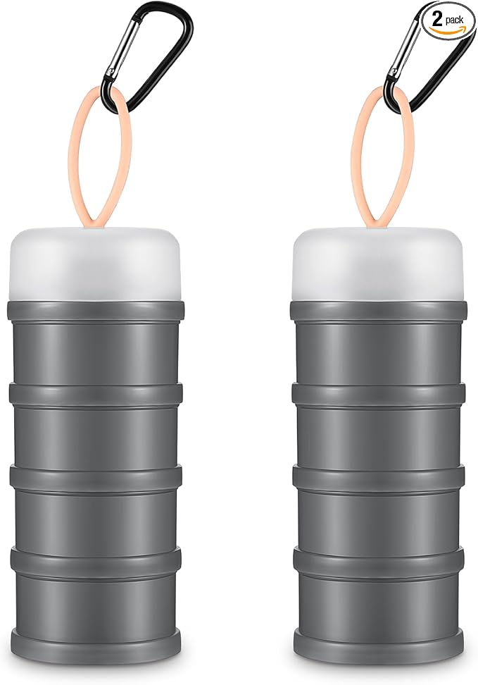 Baderke 2 Pcs Protein Powder Container with Funnels Stand, 4 Stackable Leakproof Protein Powder Dispenser, Portable Keychain Powder Container for Workout, Fitness, Travel(Black)