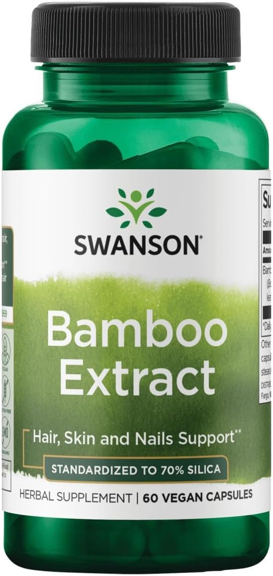Swanson Bamboo Extract - Natural Hair, Skin and Nails Supplement - 70% Silica Content Supporting Collagen Formation & Bone Growth - (60 Veggie Capsules, 300mg Each)