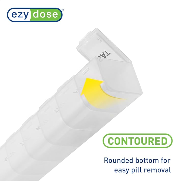 EZY DOSE Weekly (7-Day) Daily Pill Case, Medicine Planner, Vitamin Organizer, Supplement Container, Convenient and Easy to Use, Large Compartments, Travel Friendly, Clear, Made in the USA, BPA Free
