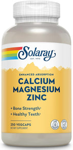 SOLARAY Calcium Magnesium Zinc Supplement - with Calcium 1000mg, Magnesium 500mg - Bone Health, Muscle Function, Heart Health and Immune Support - Vegan, 60 Day Guarantee, 62 Servings, 250 VegCaps