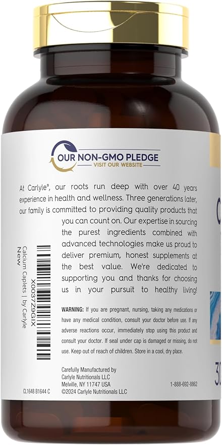 Carlyle Calcium 1200mg with Vitamin D3 | 300 Caplets | Non-GMO, Gluten Free, and Vegetarian Supplement