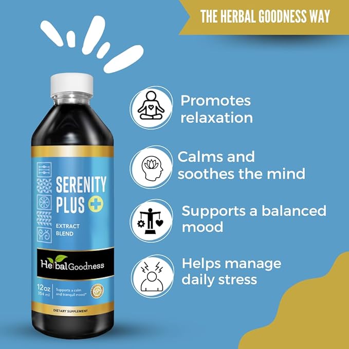 Herbal Goodness Serenity Liquid Extract – Chamomile, Lemon Balm, Valerian Root & Guava Leaf | Natural Calm Sleep Aid for Adults | Relaxing Botanical Blend for Calm, Rest & Wind-Down Support | 12 fl oz