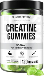 Jacked Factory Sugar Free Creatine Gummies - 5g Daily Dose (1.25g per Gummy) - Creatine Gummy Sugar Free for Men and Women, Vegan-Friendly, Third-Party Tested - 120 Gummies, Green Apple