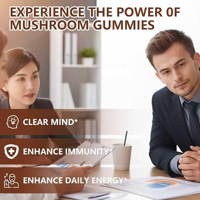2 Pack 5000MG Mushroom Gummies for Men & Women - 10-in-1 Blend Mushroom Complex Supplement containing Lion's Mane, Brain and Immune Boosting, Blueberry Flavor, Non-GMO, 120 Counts
