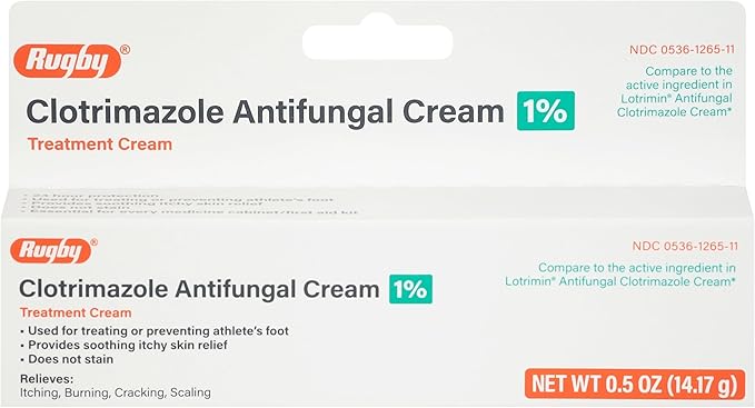 Rugby Clotrimazole Antifungal Cream 1% - Treatment Cream - Helps Provide Soothing Itchy Skin Relief - 0.5 Oz. (1 Pack)