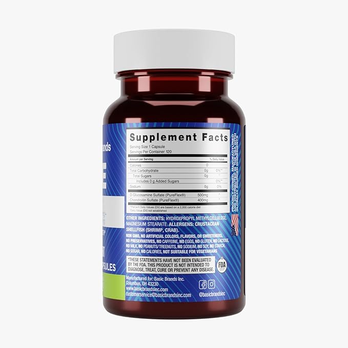 Basic Brands - Move Pureflex Glucosamine Chondroitin - Joint Support Supplement for Flexibility & Mobility - 120 Capsules - 2-Pack