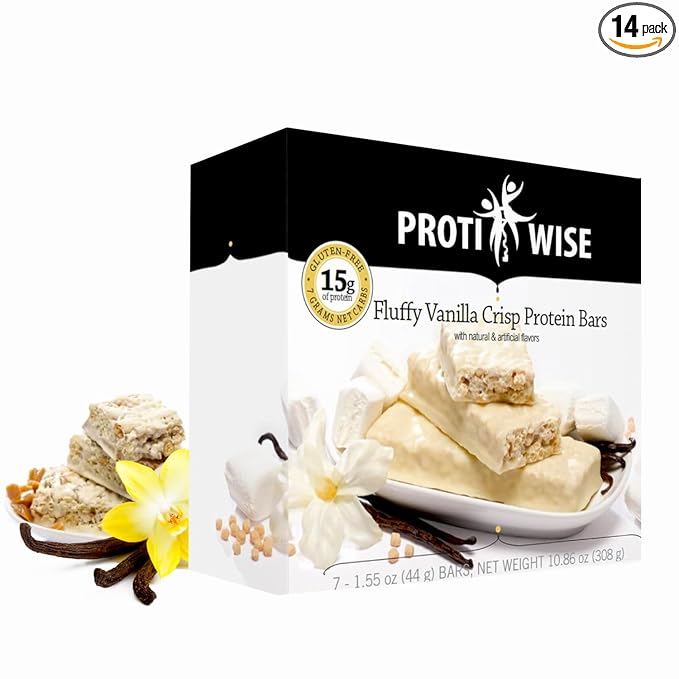 Protiwise High Protein Nutrition Bar | Fluffy Vanilla | 15g Protein Bar | Meal Replacement Bar | Gluten Free, Low Fat, Low Sugar, Keto-Friendly | Crush Cravings, Lose Weight |Pack of 2 (7/box)