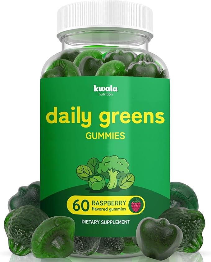 Kwala Nutrition Super Greens Gummies - with Moringa, Spirulina & Chlorella - Made in USA - 60 Gummies - 30 Day Supply