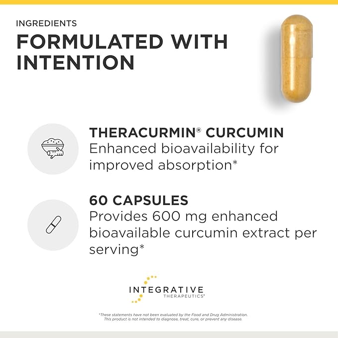 Integrative Therapeutics Theracurmin HP - Heart & Joint Health Support* - Muscle Recovery Support* - 27x More Bioavailable Than Standard Curcumin Extract - 60 Capsules (30 Servings)