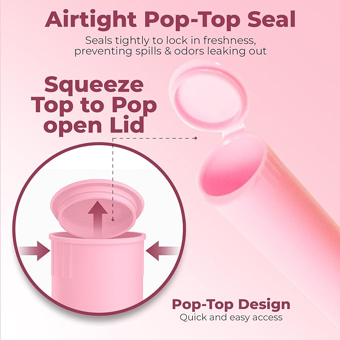 Kopperko Small Pill Bottle (116mm, 4.6 Inch 10-Pack) | Child Resistant Empty Pill Bottles | Small Plastic Tubes with Caps for Spices | Airtight, UV Resistant & Waterproof (Pink Plastic)