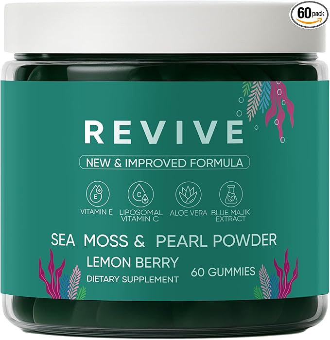 Balmbare Revive Gummies for Hair Loss - Sea Moss Gummies with Vitamin C, Vitamin E, Aloe Vera, Pearl Powder Supports Faster Hair Growth, Stronger Nails, Extra Strength - 60 Count (1)