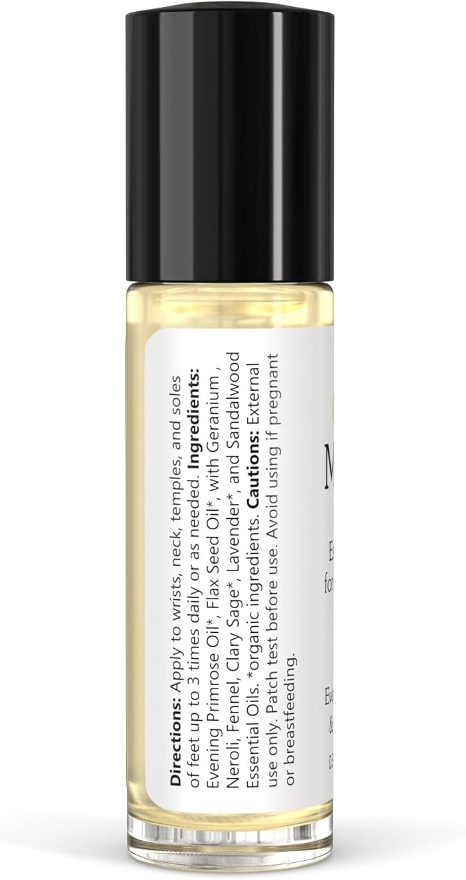 MENO Essential Oil Roll-On for Women | Natural Aromatherapy for Mood, Drive, and Balance with Evening Primrose, Clary Sage, Sandalwood, and Flax Seed